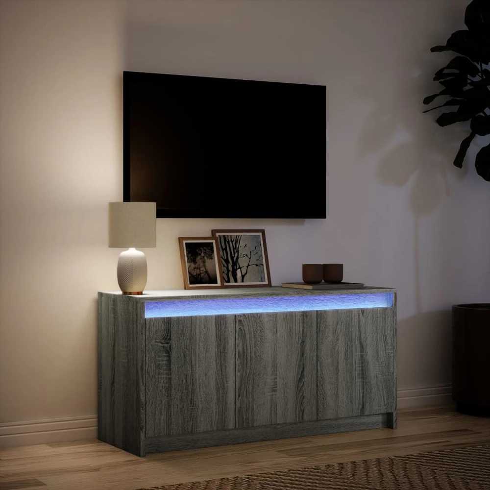 TV staliukas Televizoriaus spintelė su LED, pilka, 100x34x50cm, mediena