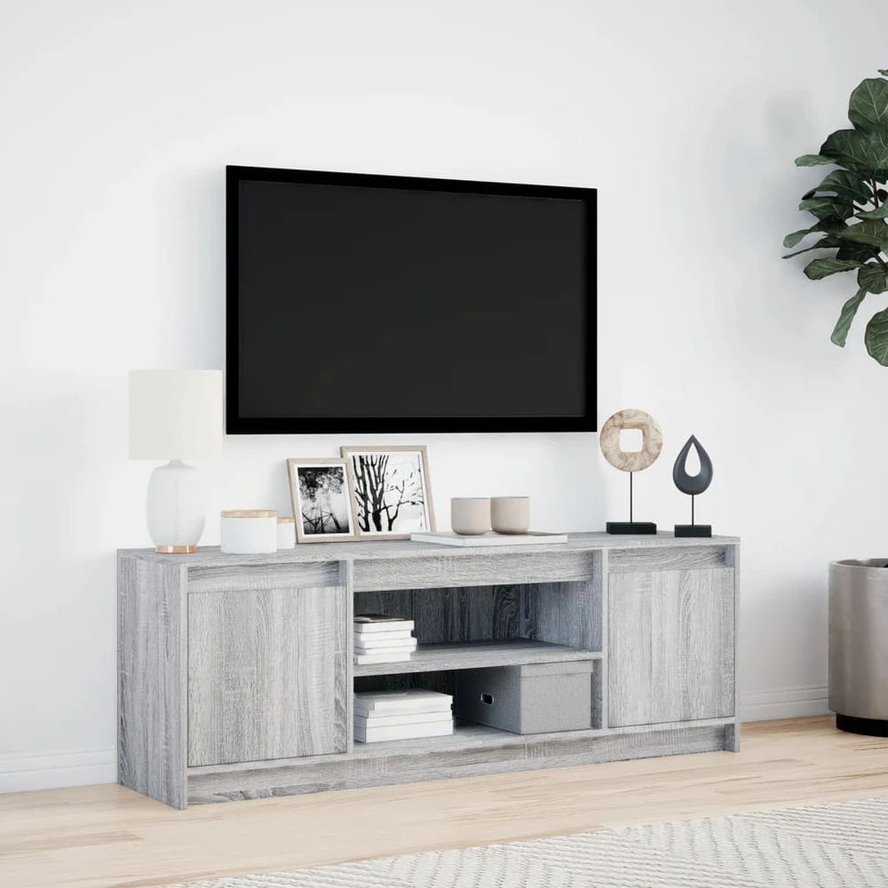 TV staliukas Televizoriaus spintelė su LED, pilka, 139,5x34x50cm, mediena