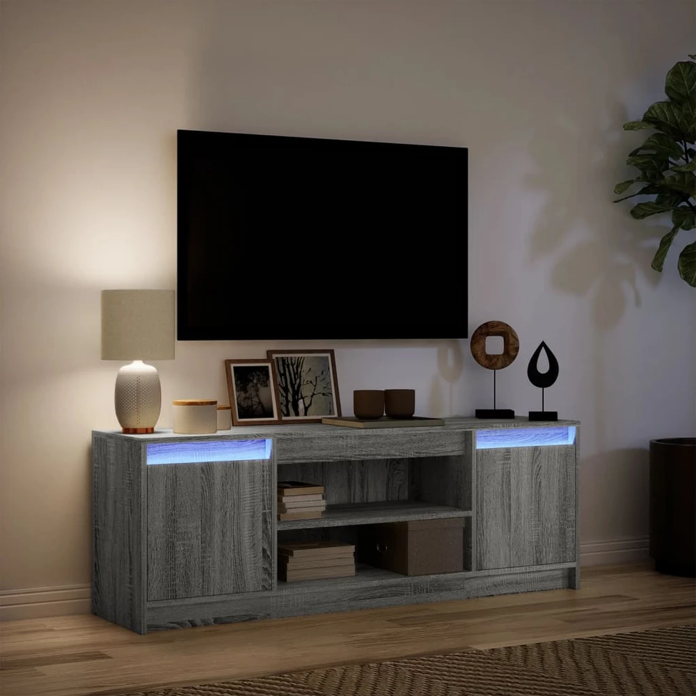 TV staliukas Televizoriaus spintelė su LED, pilka, 139,5x34x50cm, mediena