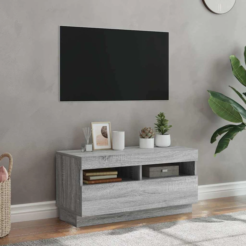 TV staliukas Televizoriaus spintelė su LED, pilka ąžuolo, 80x35x40cm