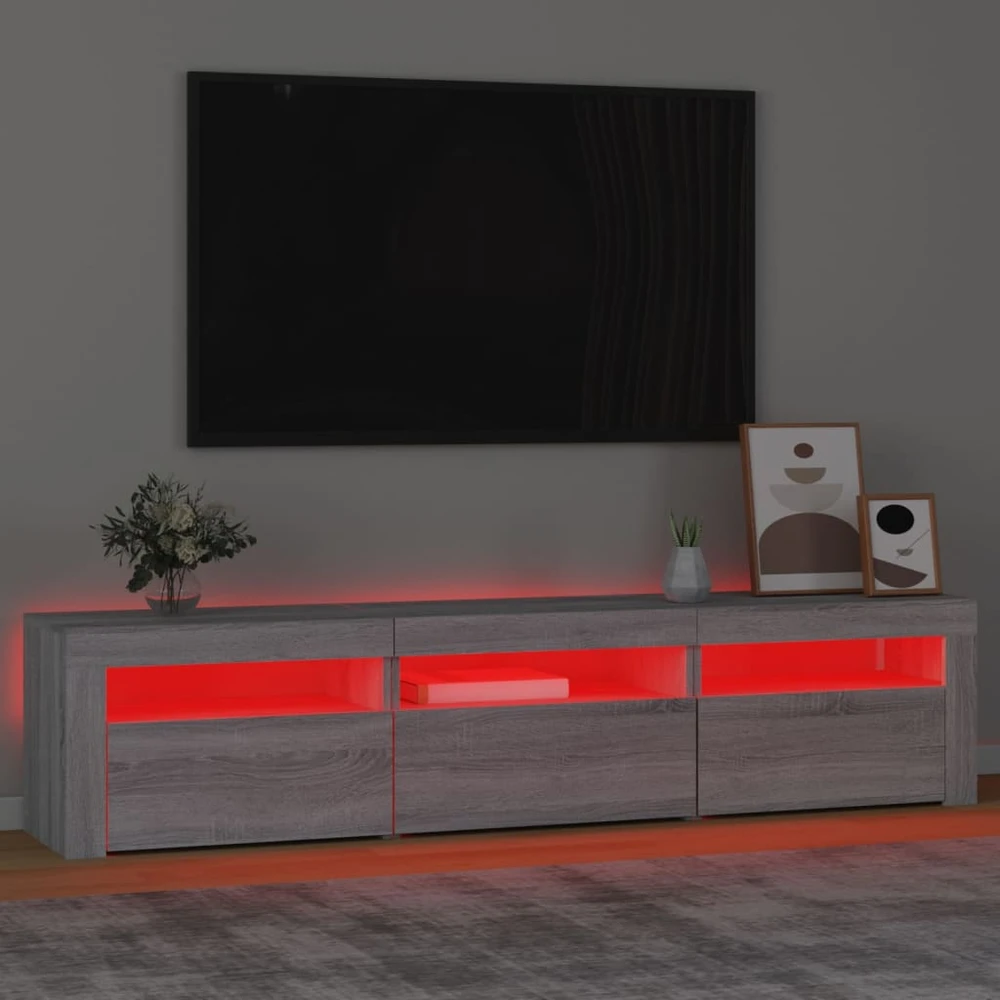 TV staliukas Televizoriaus spintelė su LED, pilka ąžuolo, 180x35x40cm