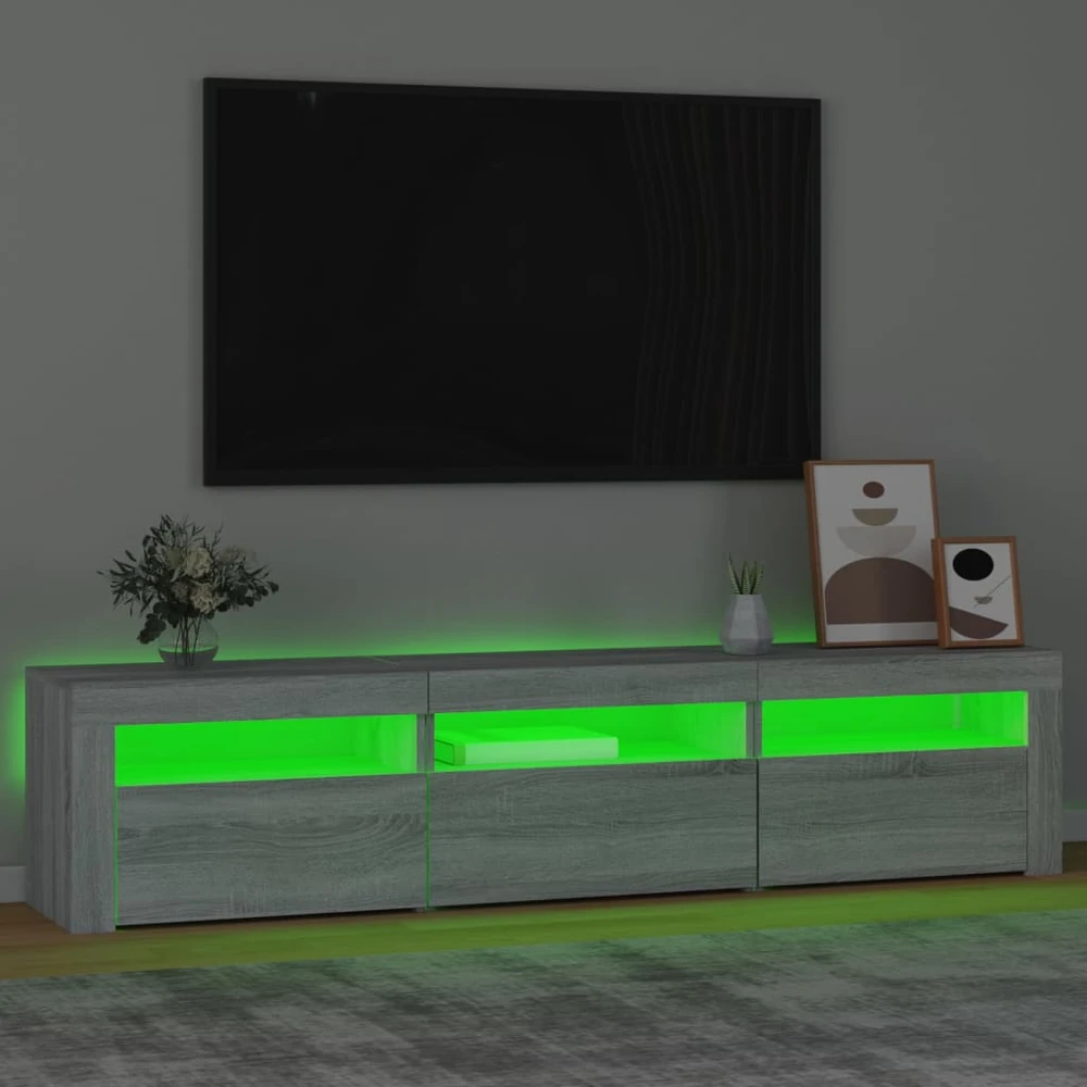 TV staliukas Televizoriaus spintelė su LED, pilka ąžuolo, 180x35x40cm