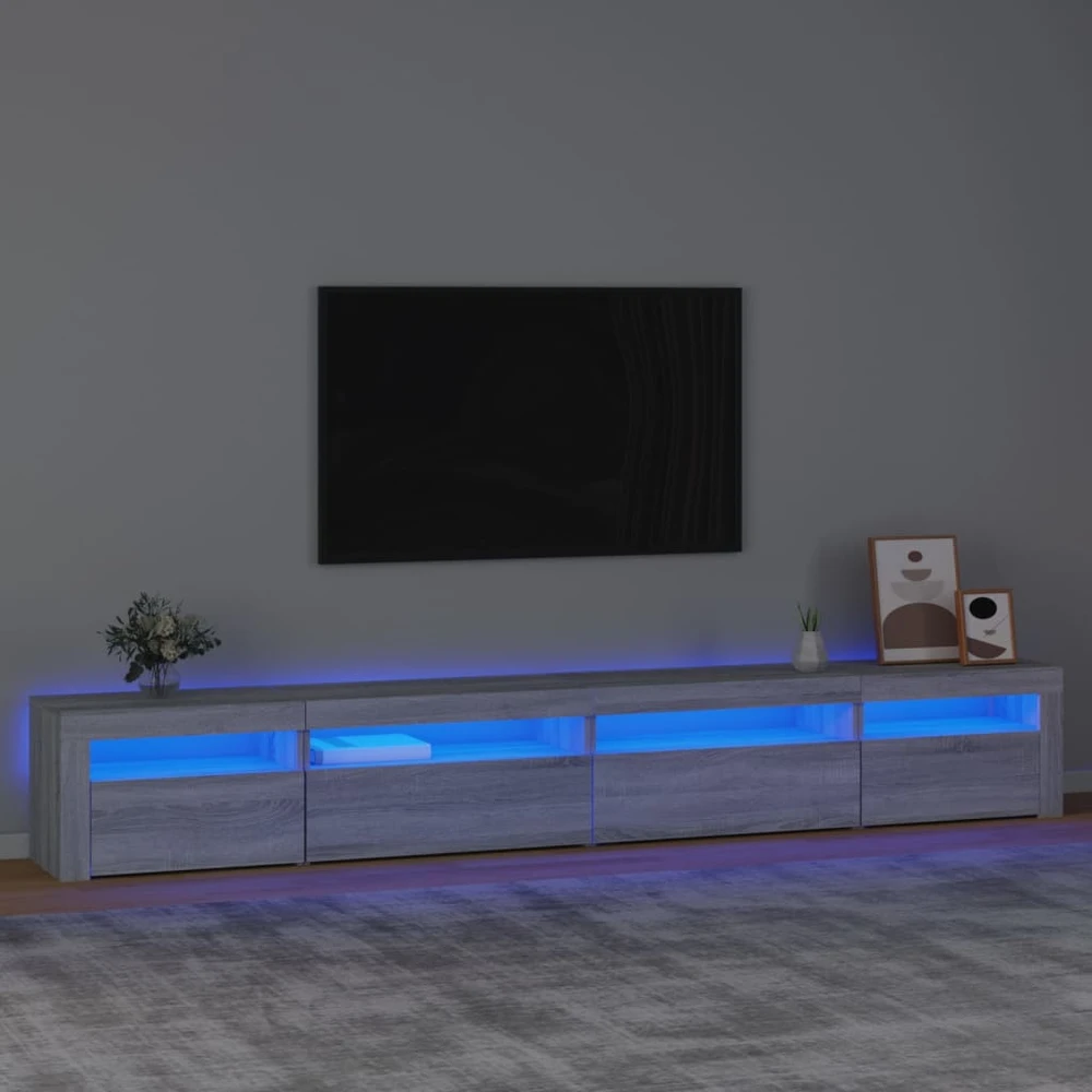 TV staliukas Televizoriaus spintelė su LED, pilka ąžuolo, 270x35x40cm