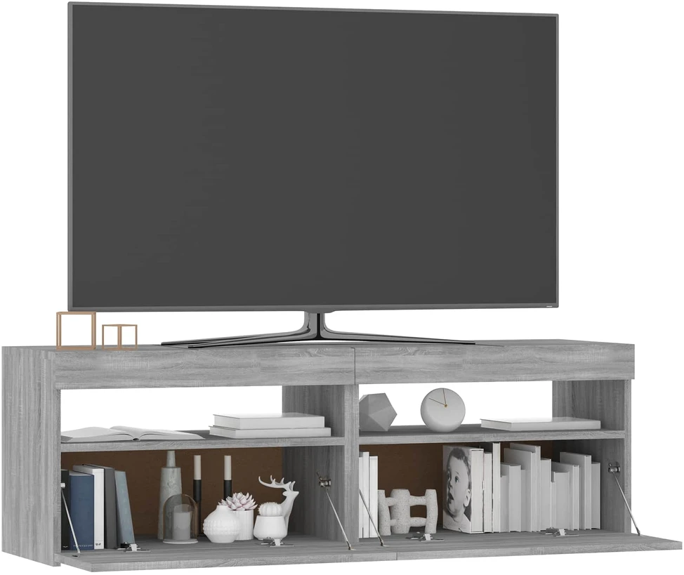 TV staliukas Televizoriaus spintelė su LED, pilka ąžuolo, 120x35x40cm