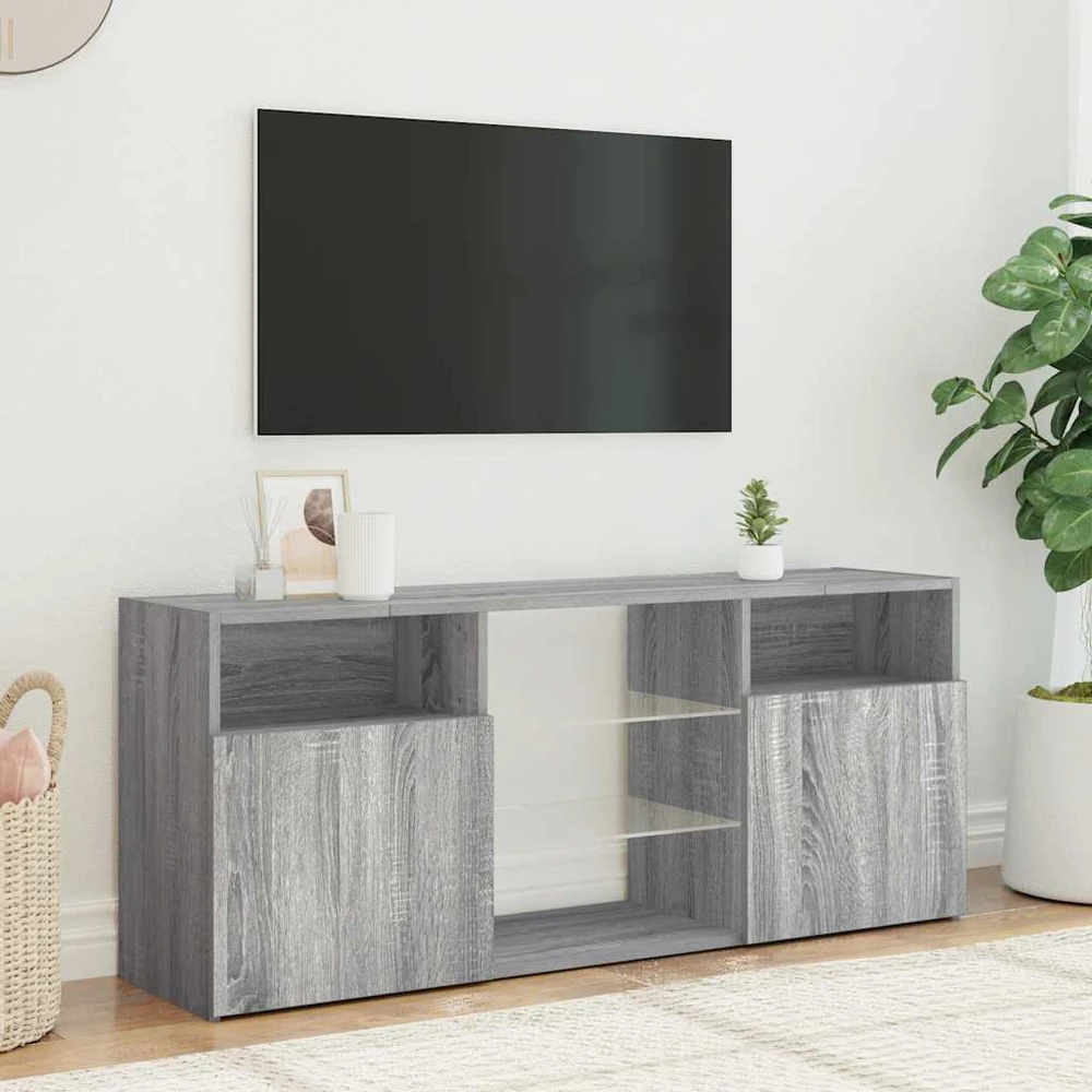 TV staliukas Televizoriaus spintelė su LED, pilka ąžuolo, 120x30x50cm