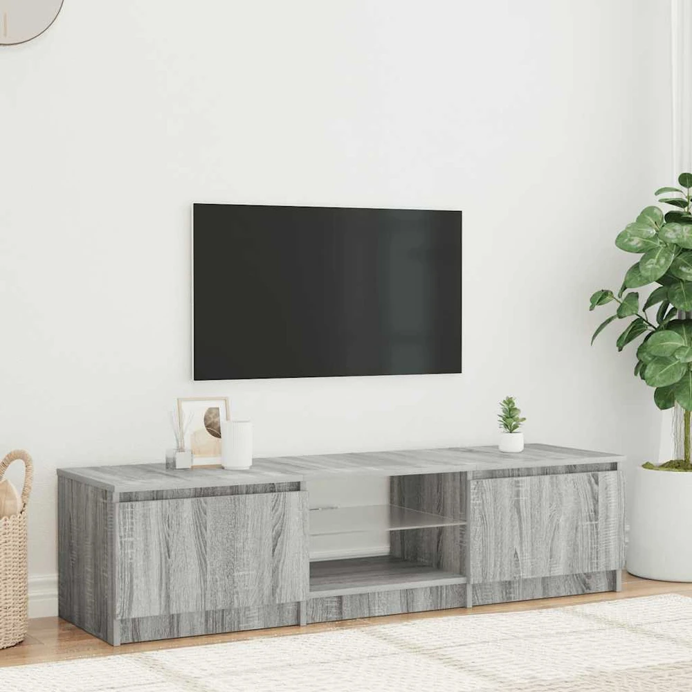 TV staliukas Televizoriaus spintelė su LED, pilka ąžuolo, 140x40x35,5cm