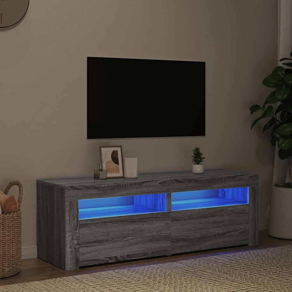 TV staliukas Televizoriaus spintelė su LED, pilka ąžuolo, 120x35x40cm
