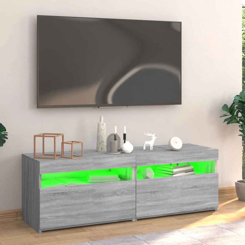 TV staliukas Televizoriaus spintelė su LED, pilka ąžuolo, 120x35x40cm