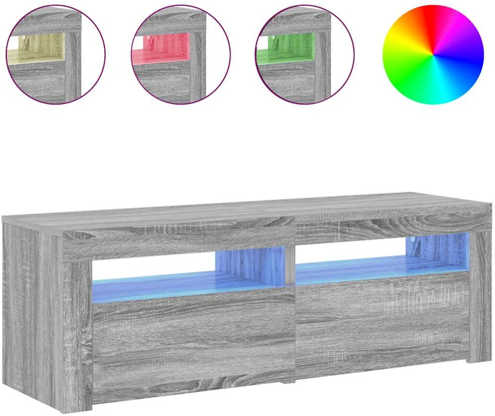 TV staliukas Televizoriaus spintelė su LED, pilka ąžuolo, 120x35x40cm