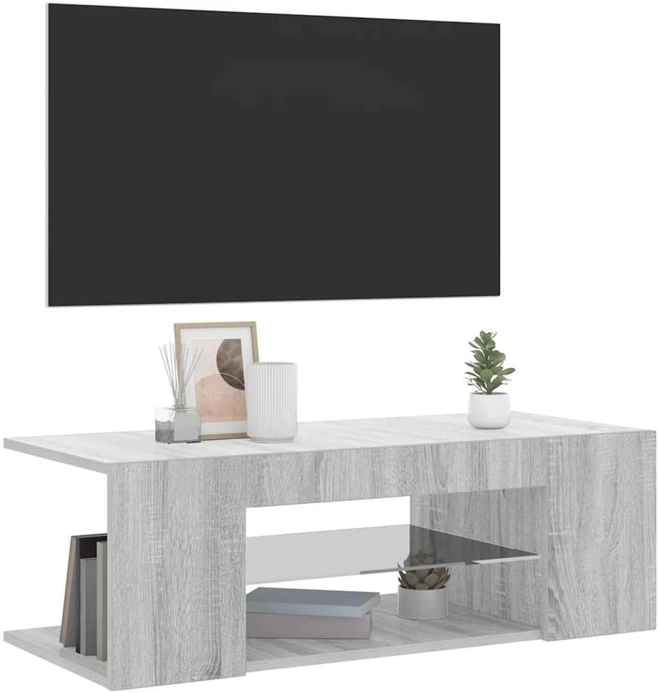 TV staliukas Televizoriaus spintelė su LED, pilka ąžuolo, 90x39x30cm