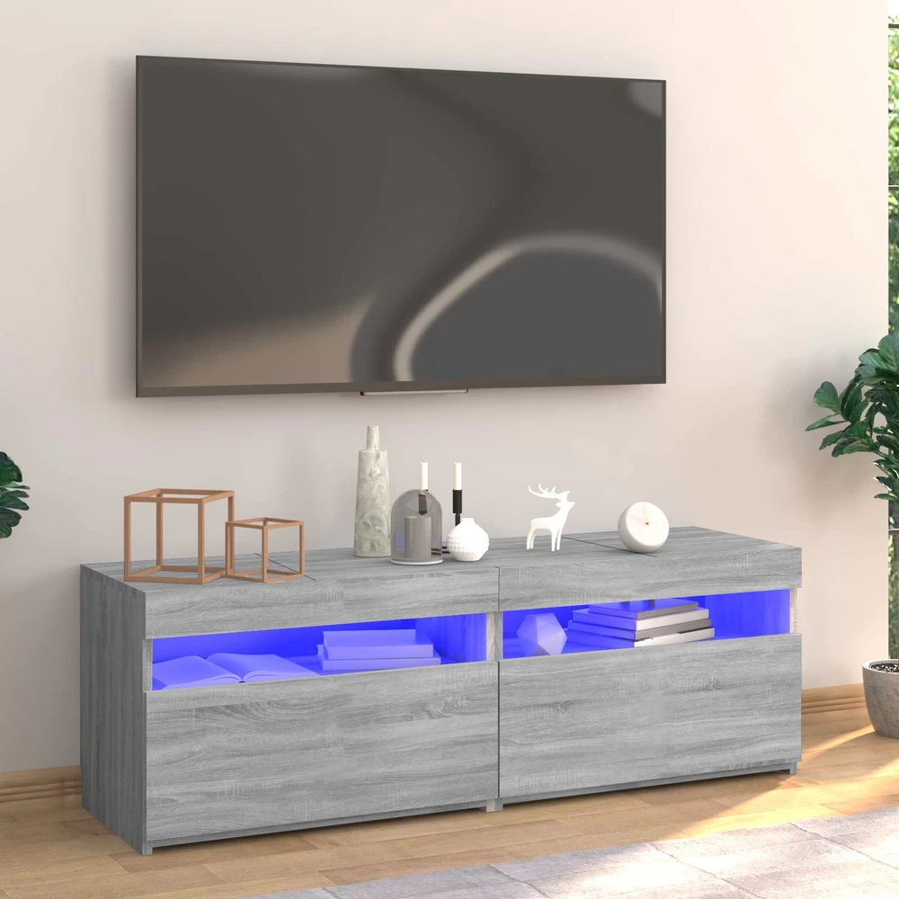 TV staliukas Televizoriaus spintelė su LED, pilka ąžuolo, 120x35x40cm