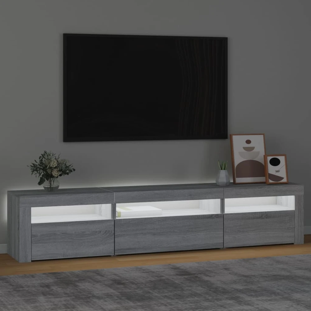 TV staliukas Televizoriaus spintelė su LED, pilka ąžuolo, 195x35x40cm