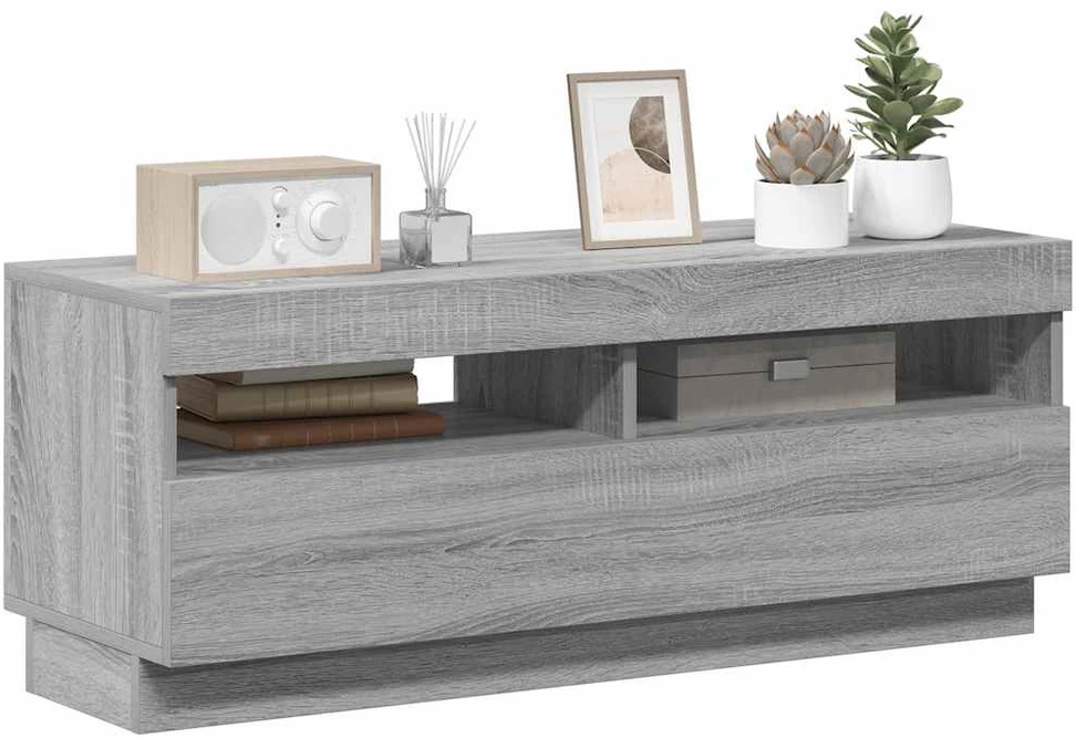 TV staliukas Televizoriaus spintelė su LED, pilka ąžuolo, 100x35x40cm