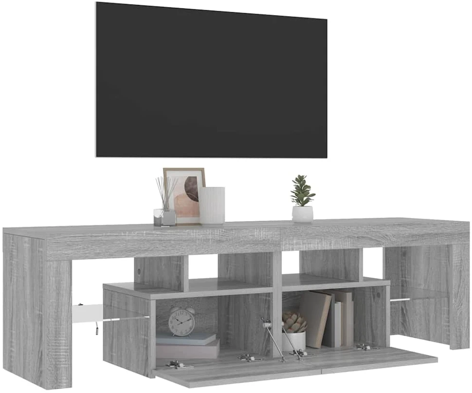 TV staliukas Televizoriaus spintelė su LED, pilka ąžuolo, 140x36,5x40cm