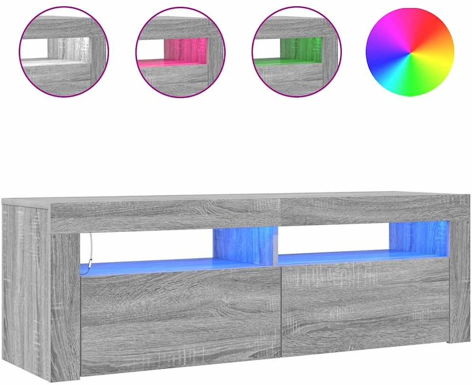 TV staliukas Televizoriaus spintelė su LED, pilka ąžuolo, 120x35x40cm