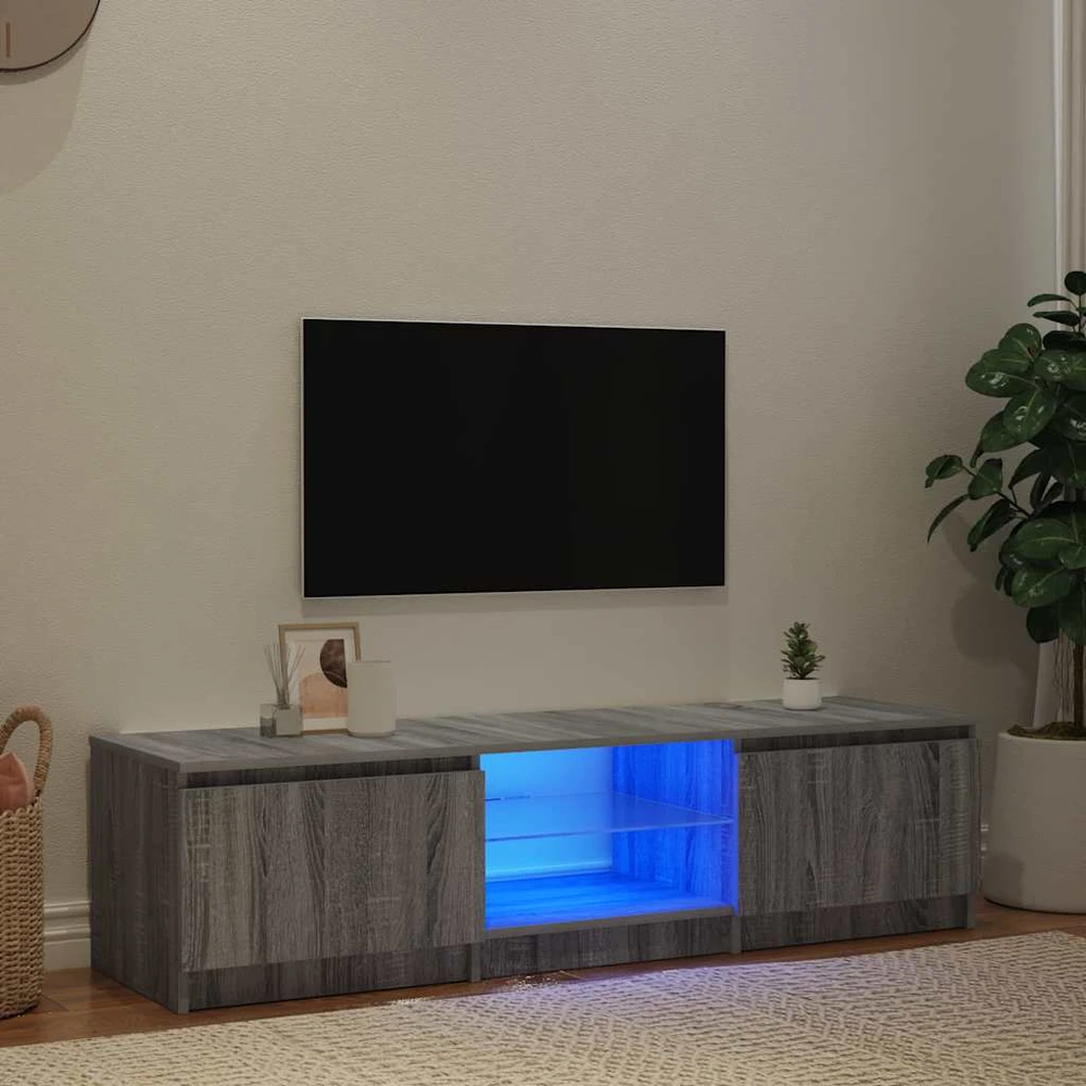 TV staliukas Televizoriaus spintelė su LED, pilka ąžuolo, 140x40x35,5cm