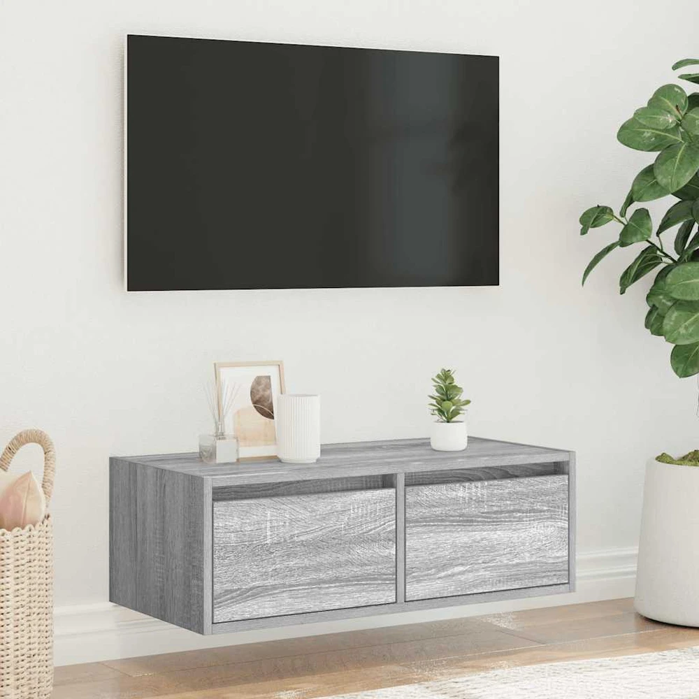 TV staliukas Televizoriaus spintelė su LED, pilka ąžuolo, 75x35,5x25 cm