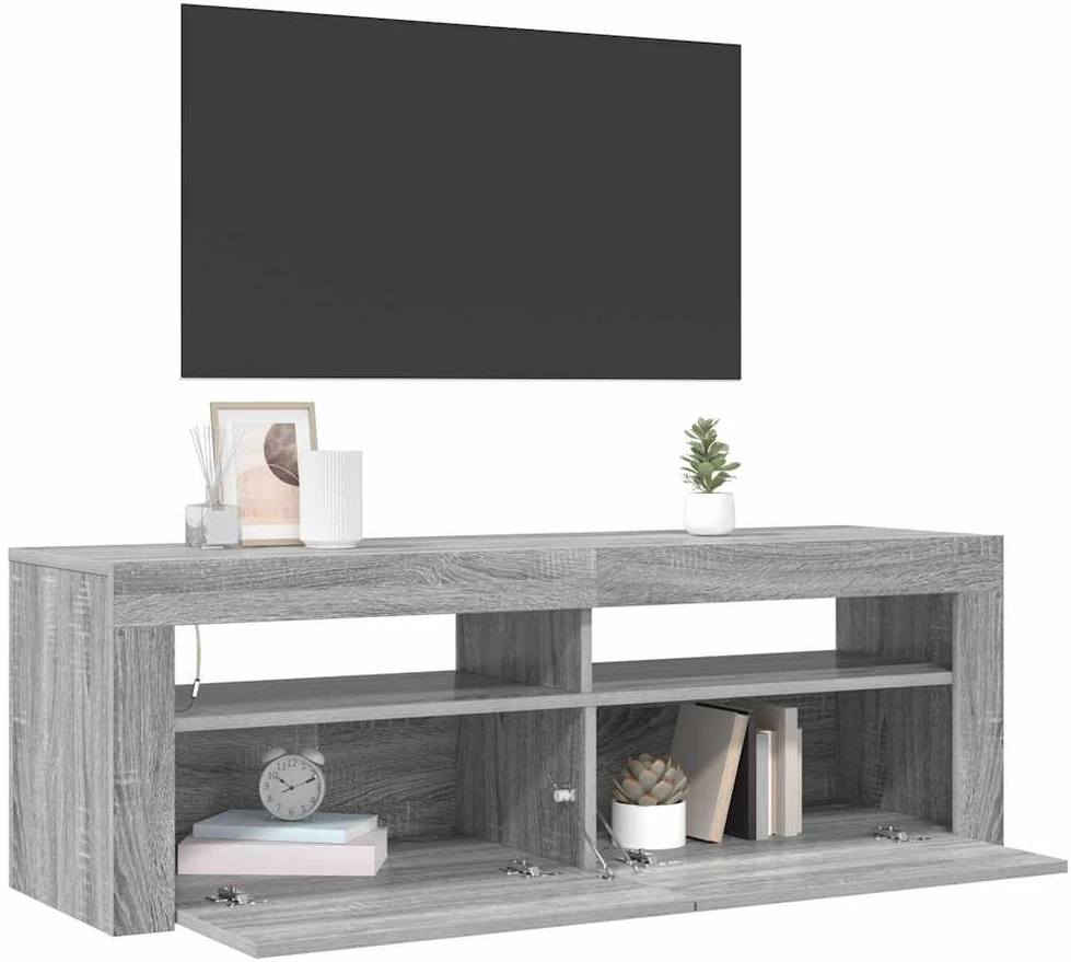 TV staliukas Televizoriaus spintelė su LED, pilka ąžuolo, 120x35x40cm
