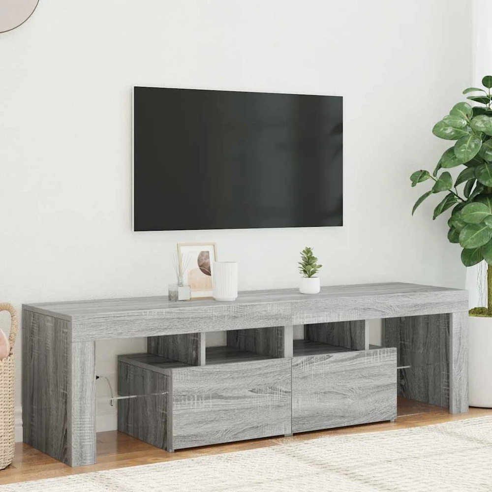 TV staliukas Televizoriaus spintelė su LED, pilka ąžuolo, 140x36,5x40cm