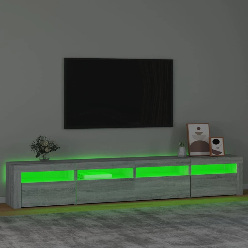 TV staliukas Televizoriaus spintelė su LED, pilka ąžuolo, 240x35x40cm