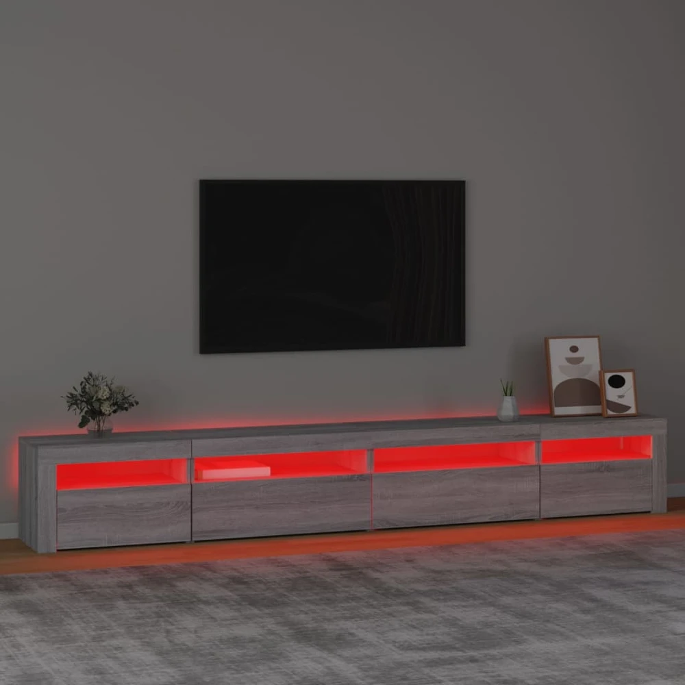 TV staliukas Televizoriaus spintelė su LED, pilka ąžuolo, 270x35x40cm