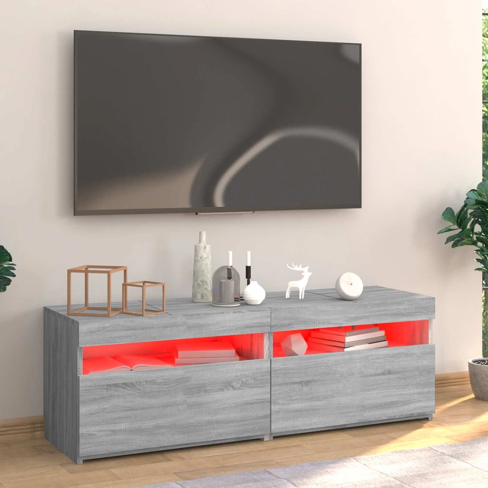 TV staliukas Televizoriaus spintelė su LED, pilka ąžuolo, 120x35x40cm