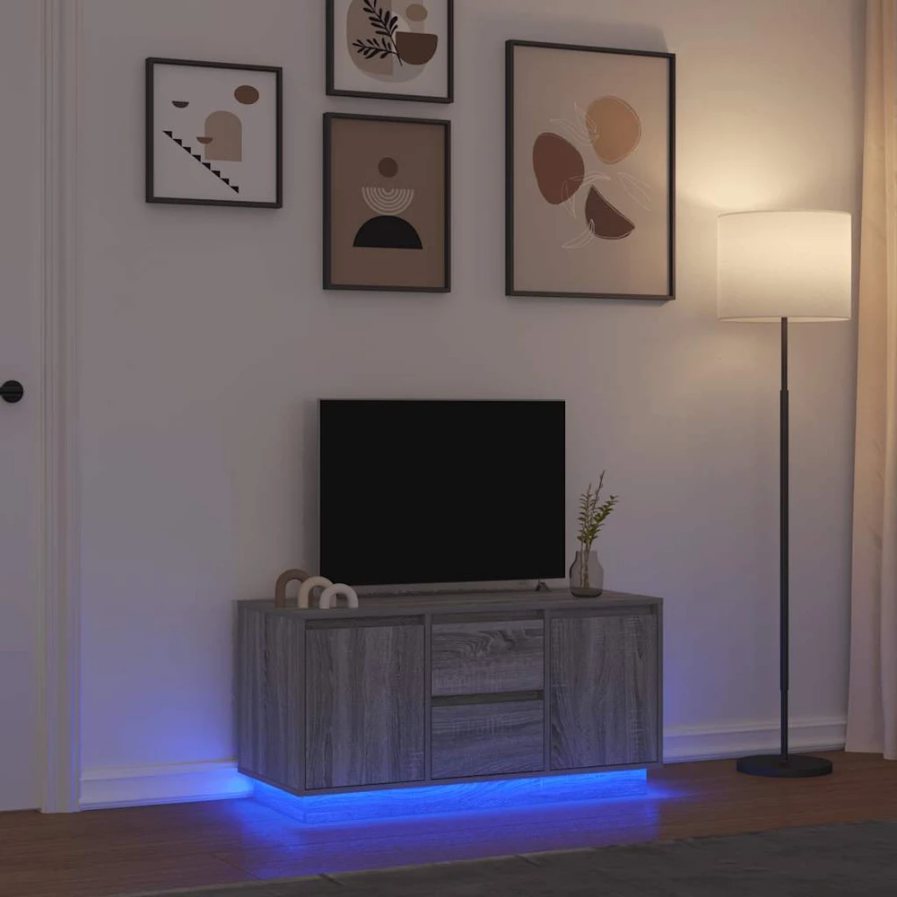 TV staliukas Televizoriaus spintelė su LED, pilka ąžuolo, 100x41x50 cm