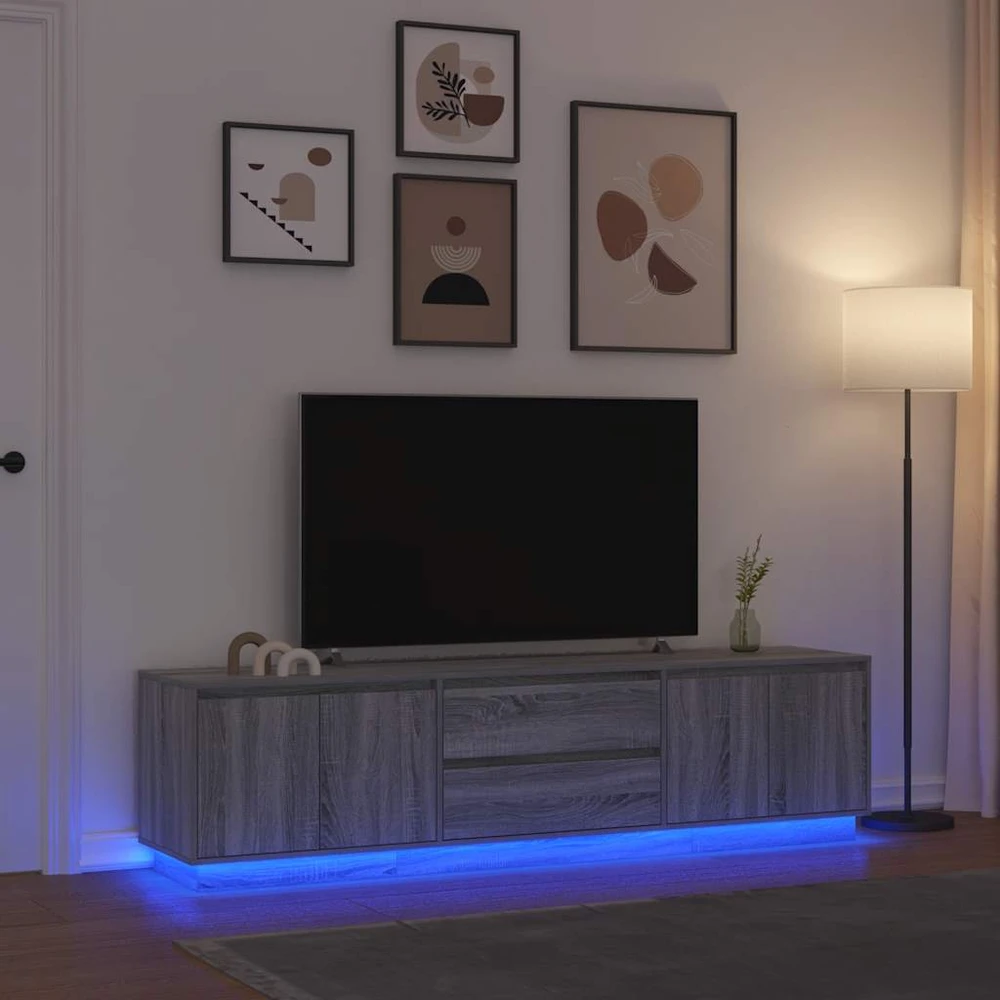 TV staliukas Televizoriaus spintelė su LED, pilka ąžuolo, 193,5x41x50 cm