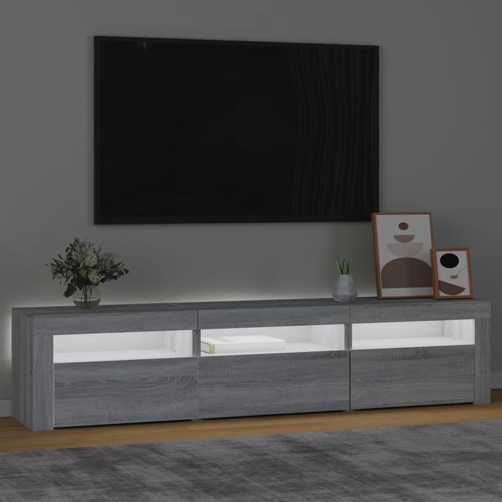 TV staliukas Televizoriaus spintelė su LED, pilka ąžuolo, 180x35x40cm