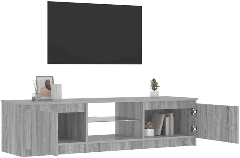TV staliukas Televizoriaus spintelė su LED, pilka ąžuolo, 140x40x35,5cm
