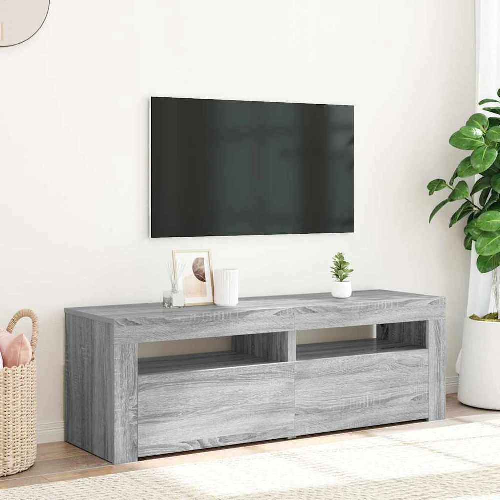 TV staliukas Televizoriaus spintelė su LED, pilka ąžuolo, 120x35x40cm