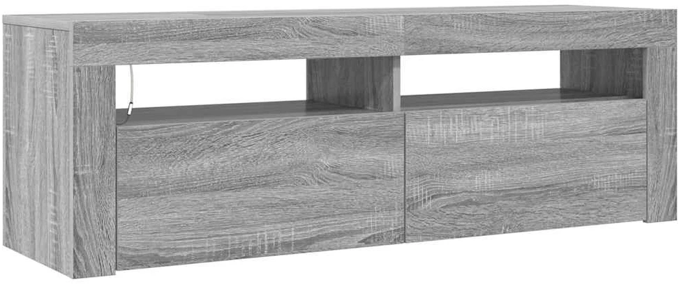 TV staliukas Televizoriaus spintelė su LED, pilka ąžuolo, 120x35x40cm