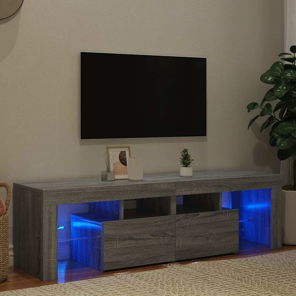 TV staliukas Televizoriaus spintelė su LED, pilka ąžuolo, 140x36,5x40cm