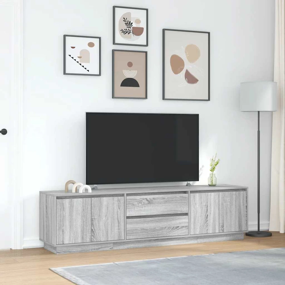 TV staliukas Televizoriaus spintelė su LED, pilka ąžuolo, 193,5x41x50 cm