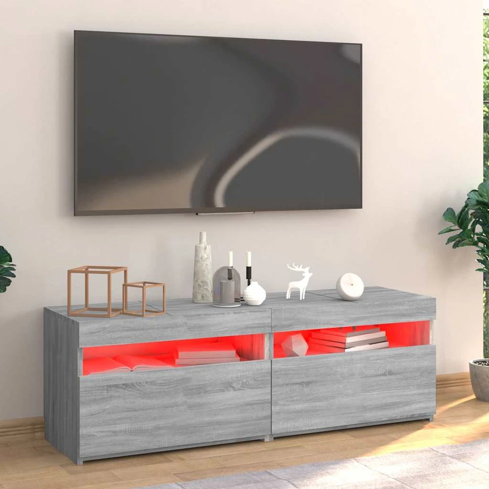 TV staliukas Televizoriaus spintelė su LED, pilka ąžuolo, 120x35x40cm