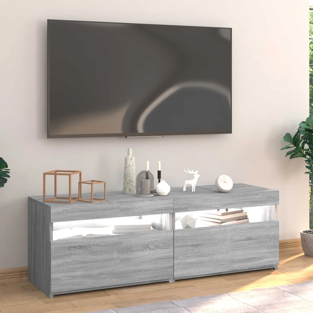 TV staliukas Televizoriaus spintelė su LED, pilka ąžuolo, 120x35x40cm
