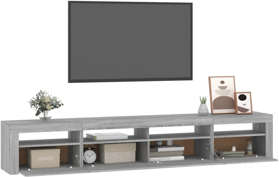 TV staliukas Televizoriaus spintelė su LED, pilka ąžuolo, 240x35x40cm