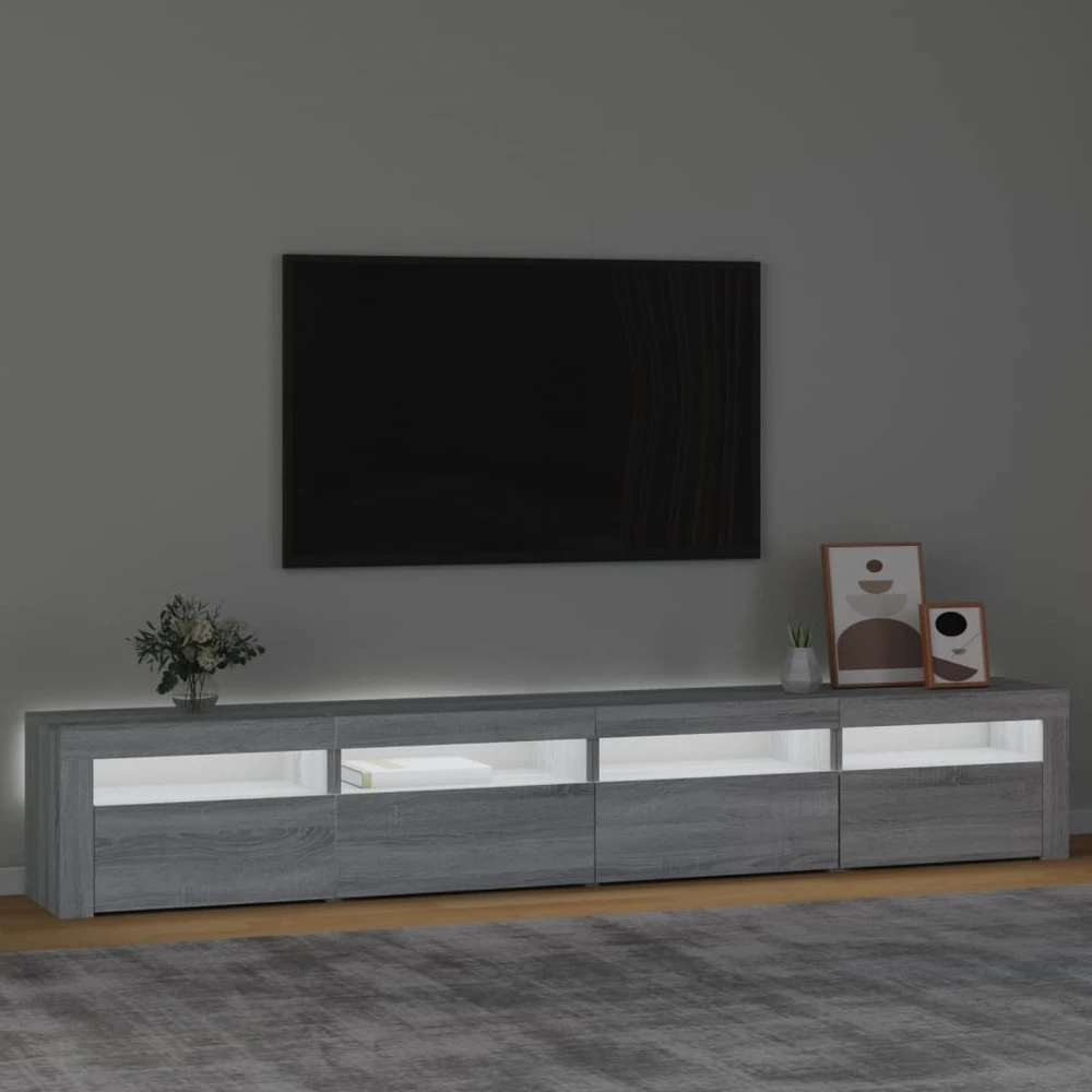 TV staliukas Televizoriaus spintelė su LED, pilka ąžuolo, 240x35x40cm