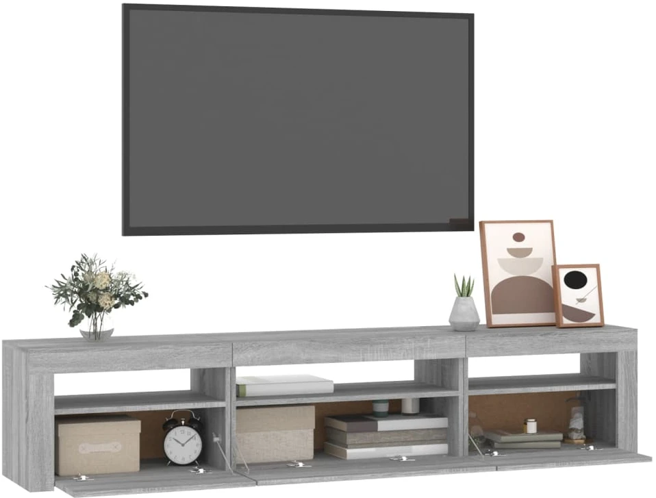 TV staliukas Televizoriaus spintelė su LED, pilka ąžuolo, 195x35x40cm