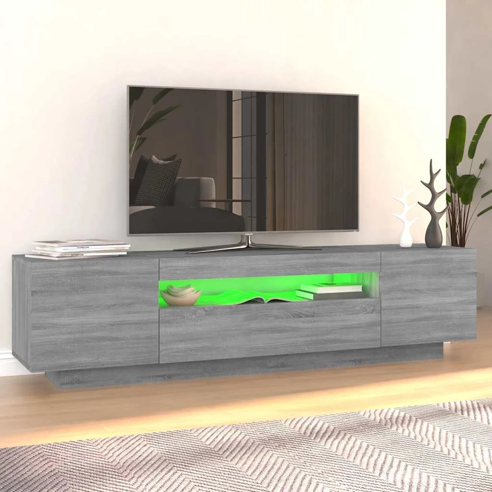 TV staliukas Televizoriaus spintelė su LED, pilka ąžuolo, 160x35x40cm