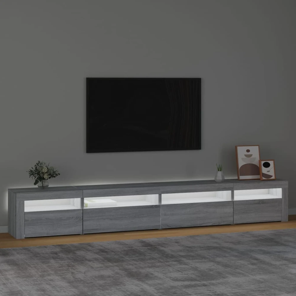 TV staliukas Televizoriaus spintelė su LED, pilka ąžuolo, 270x35x40cm