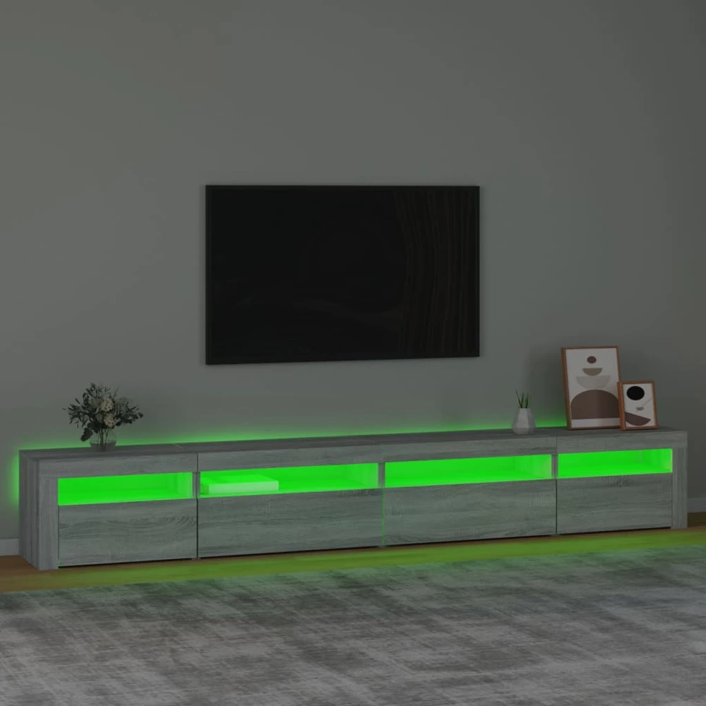 TV staliukas Televizoriaus spintelė su LED, pilka ąžuolo, 270x35x40cm