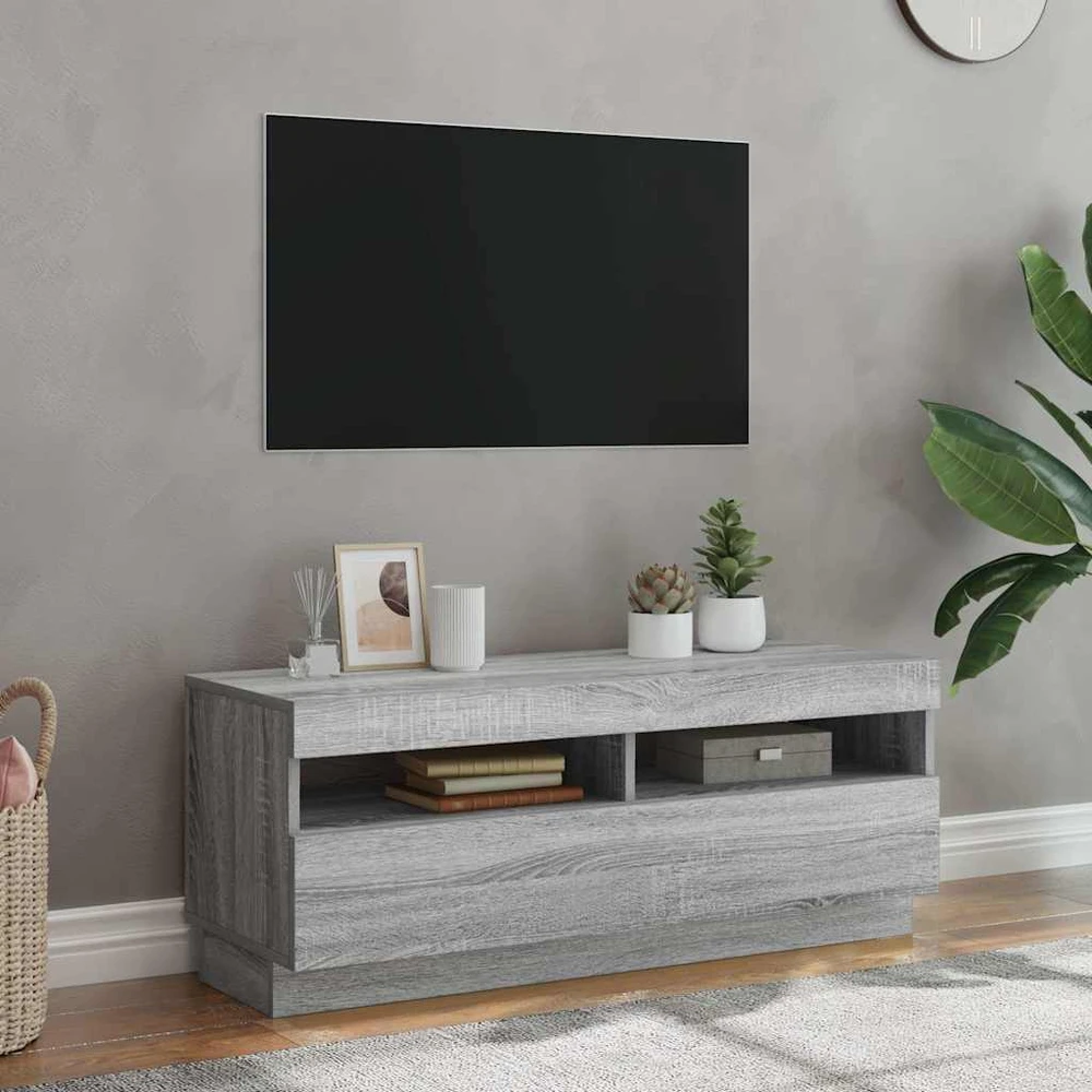 TV staliukas Televizoriaus spintelė su LED, pilka ąžuolo, 100x35x40cm