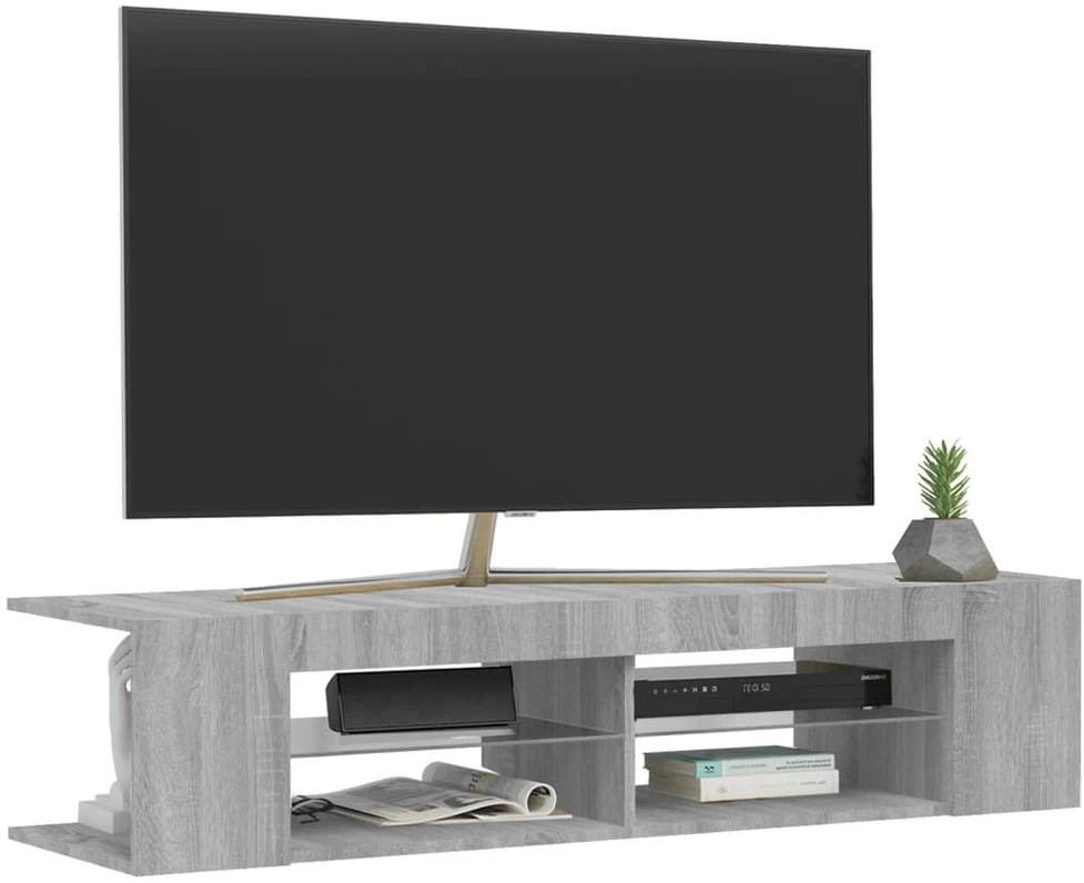 TV staliukas Televizoriaus spintelė su LED, pilka ąžuolo, 135x39x30cm