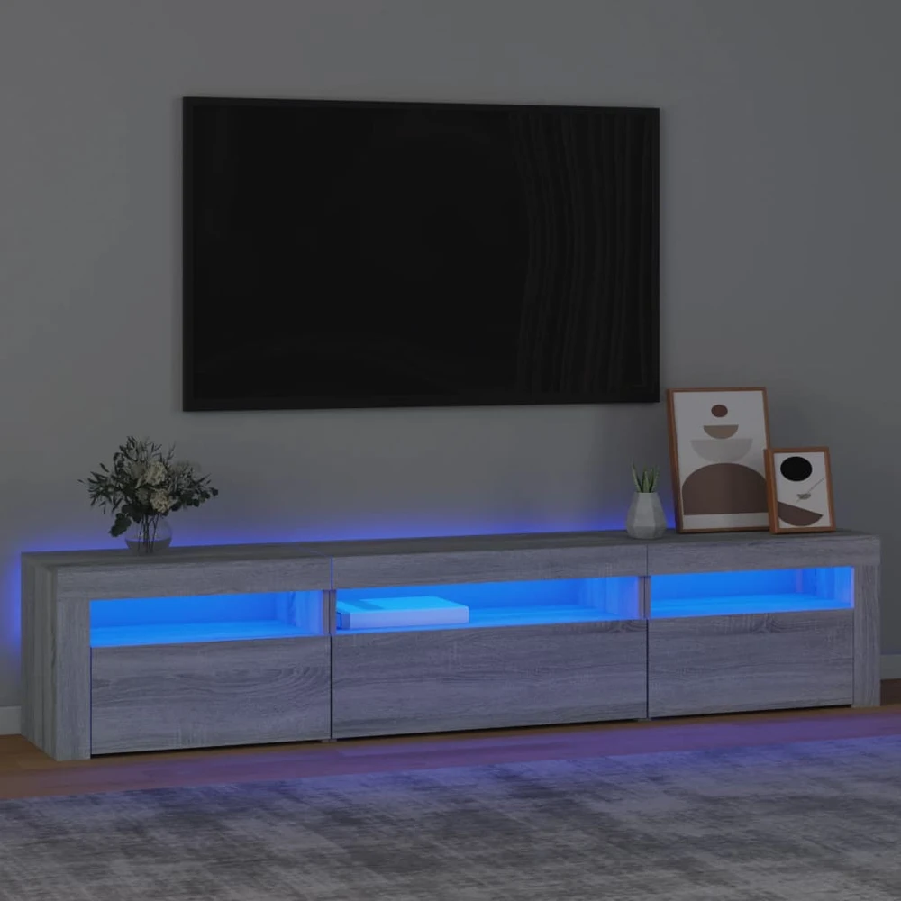 TV staliukas Televizoriaus spintelė su LED, pilka ąžuolo, 195x35x40cm