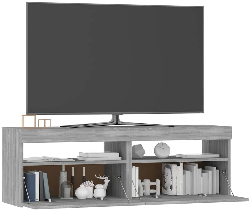 TV staliukas Televizoriaus spintelė su LED, pilka ąžuolo, 120x35x40cm