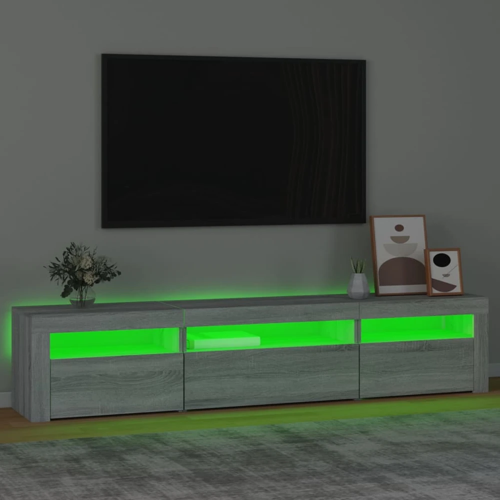 TV staliukas Televizoriaus spintelė su LED, pilka ąžuolo, 195x35x40cm