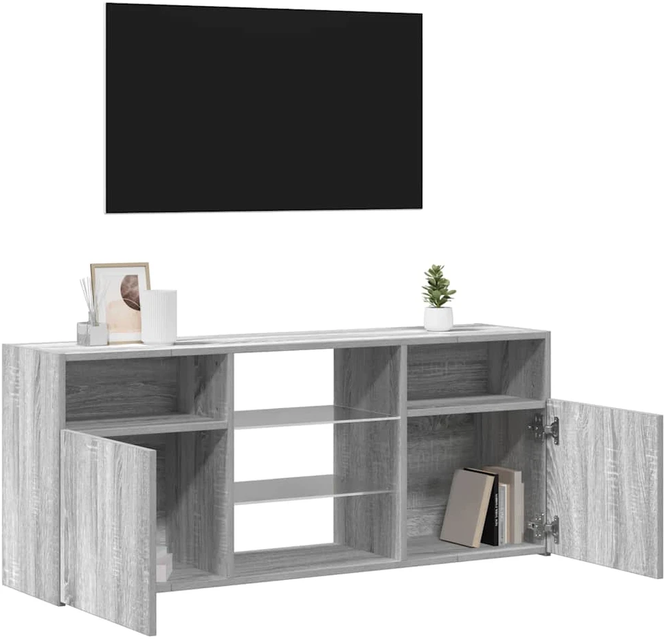 TV staliukas Televizoriaus spintelė su LED, pilka ąžuolo, 120x30x50cm