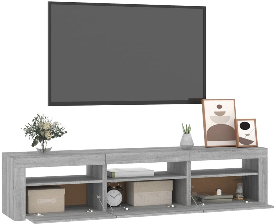 TV staliukas Televizoriaus spintelė su LED, pilka ąžuolo, 180x35x40cm