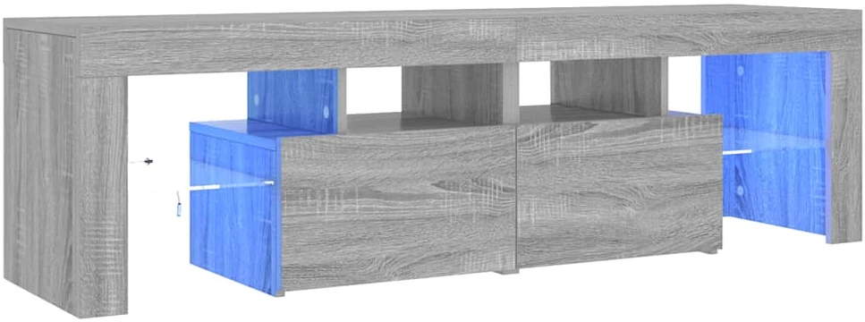 TV staliukas Televizoriaus spintelė su LED, pilka ąžuolo, 140x36,5x40cm